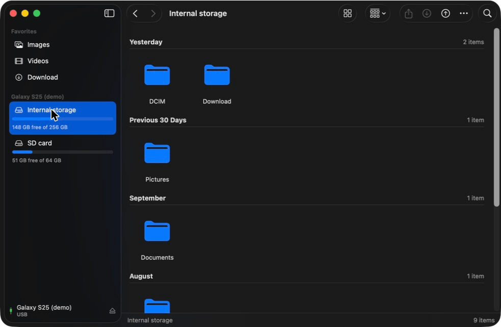 Browsing a phone's camera folder