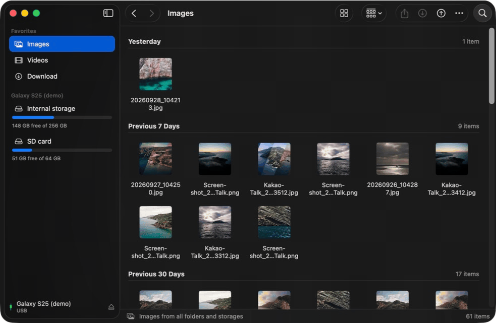 Switching between Icons, List and Gallery views